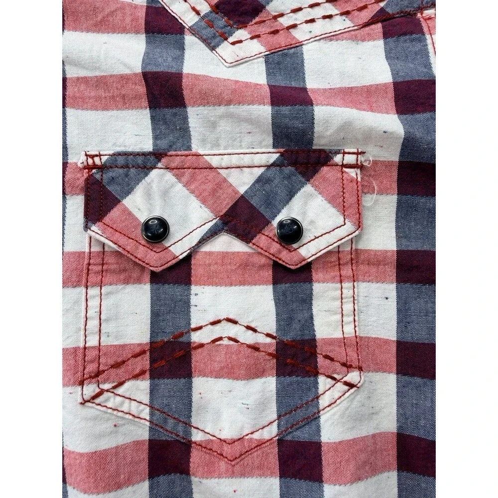 Cody James Western Plaid Pearl Snap Shirt Men’s Large Red Blue Cowboy Rodeo